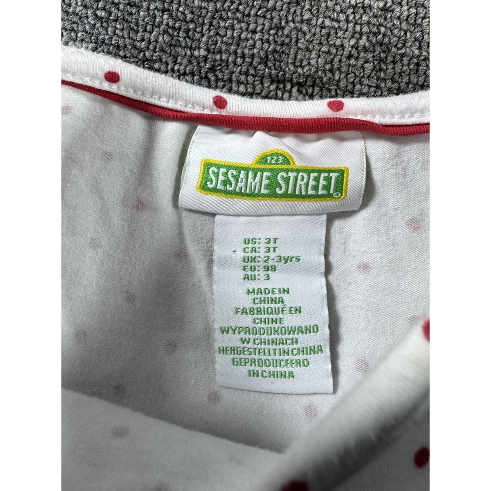 Vintage Sesame Street Dress Girls 3T Blue Elmo Corduroy Jumper Polka Dot Shirt - Picture 3 of 7